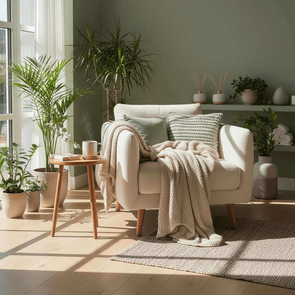 Cozy relaxation corner in a wellness center