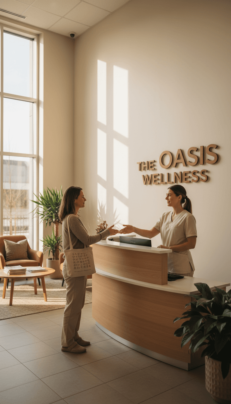 Cozy wellness center reception area in Toronto