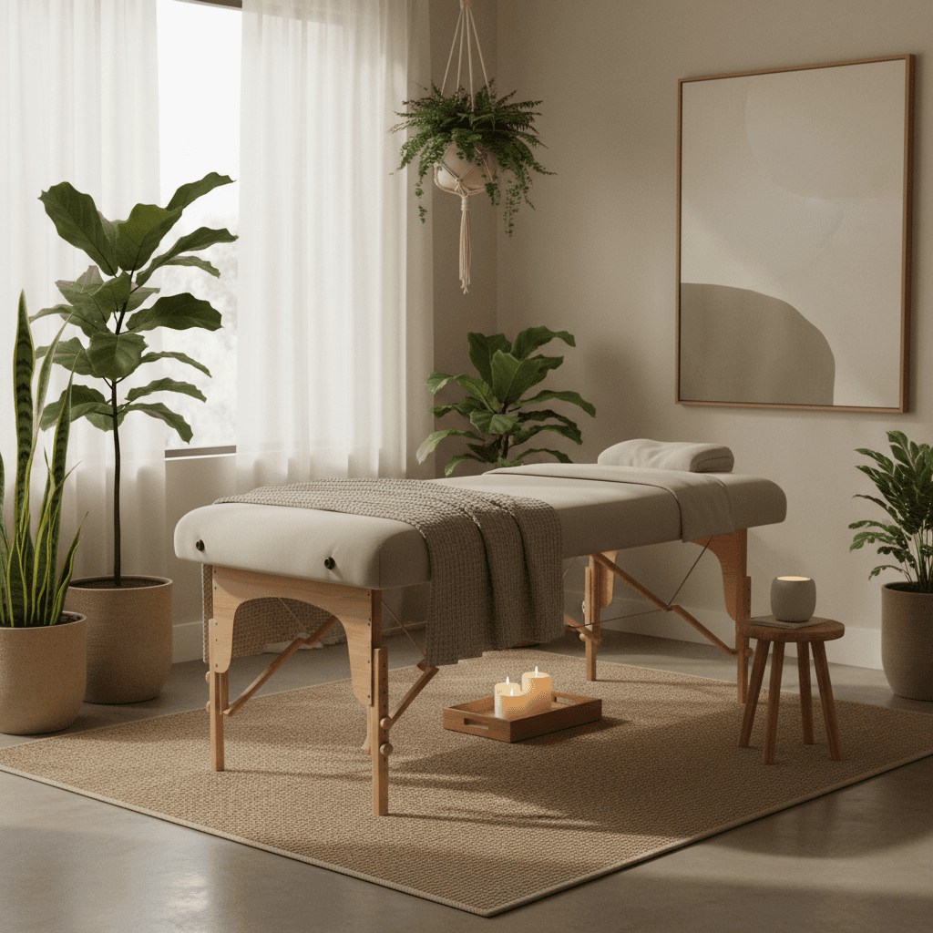 Serene wellness studio interior with soft natural light
