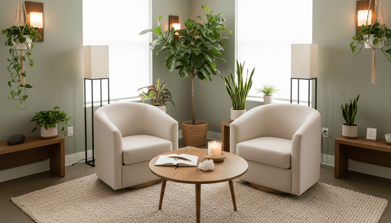 Clients relaxing in the welcoming, softly lit main studio space at Vuyk Wellness Center