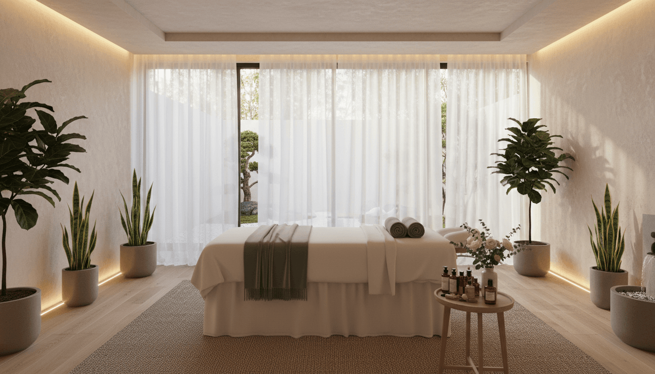 Peaceful wellness studio interior with natural light